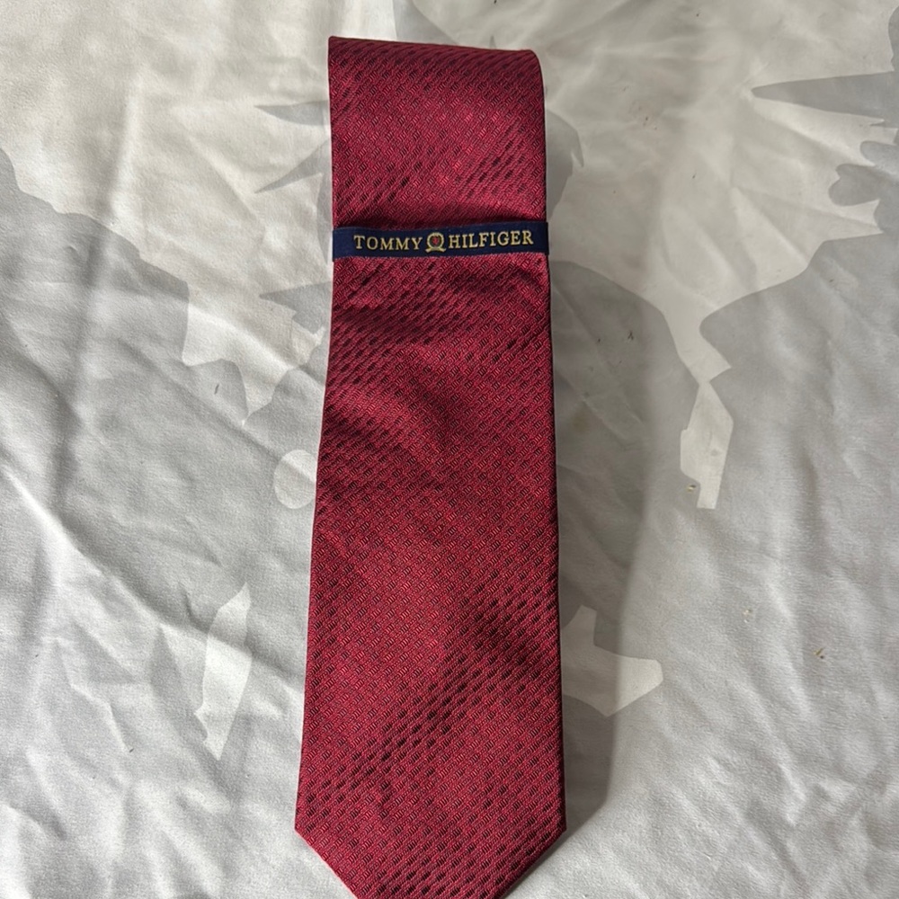 Older new with tags, Tommy Hilfiger Red Tie with Subtle Geometric Design